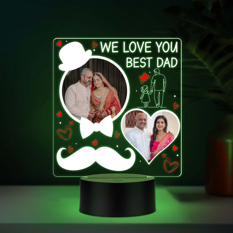 Personalized Best Dad UV Print Multicolor LED Night Lamp Fathers Day Gift Light